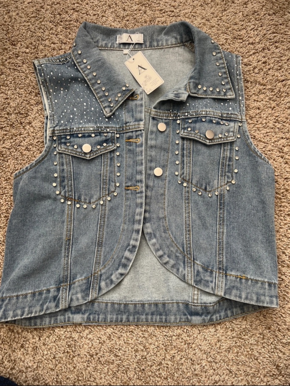 ' Studded Light Blue Denim Vest